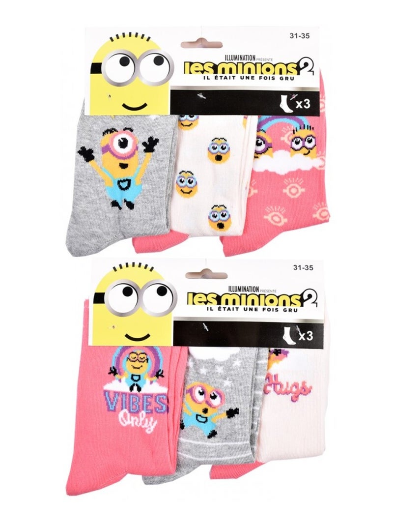 Chaussettes Pack Fille MOI MOCHE ET MECHANT - Pack de 6 Blanc Rose Gris - Kiabi