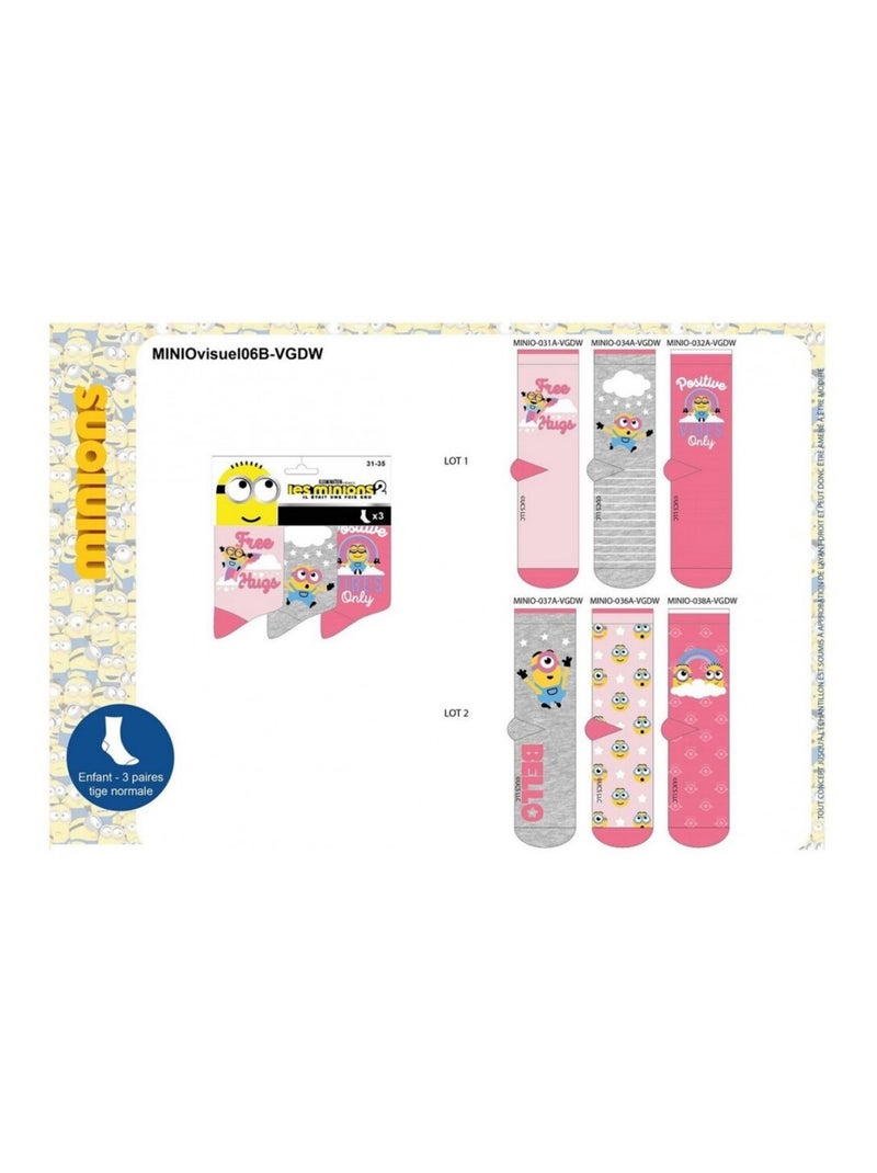 Chaussettes Pack Fille MOI MOCHE ET MECHANT - Pack de 6 Blanc Rose Gris - Kiabi