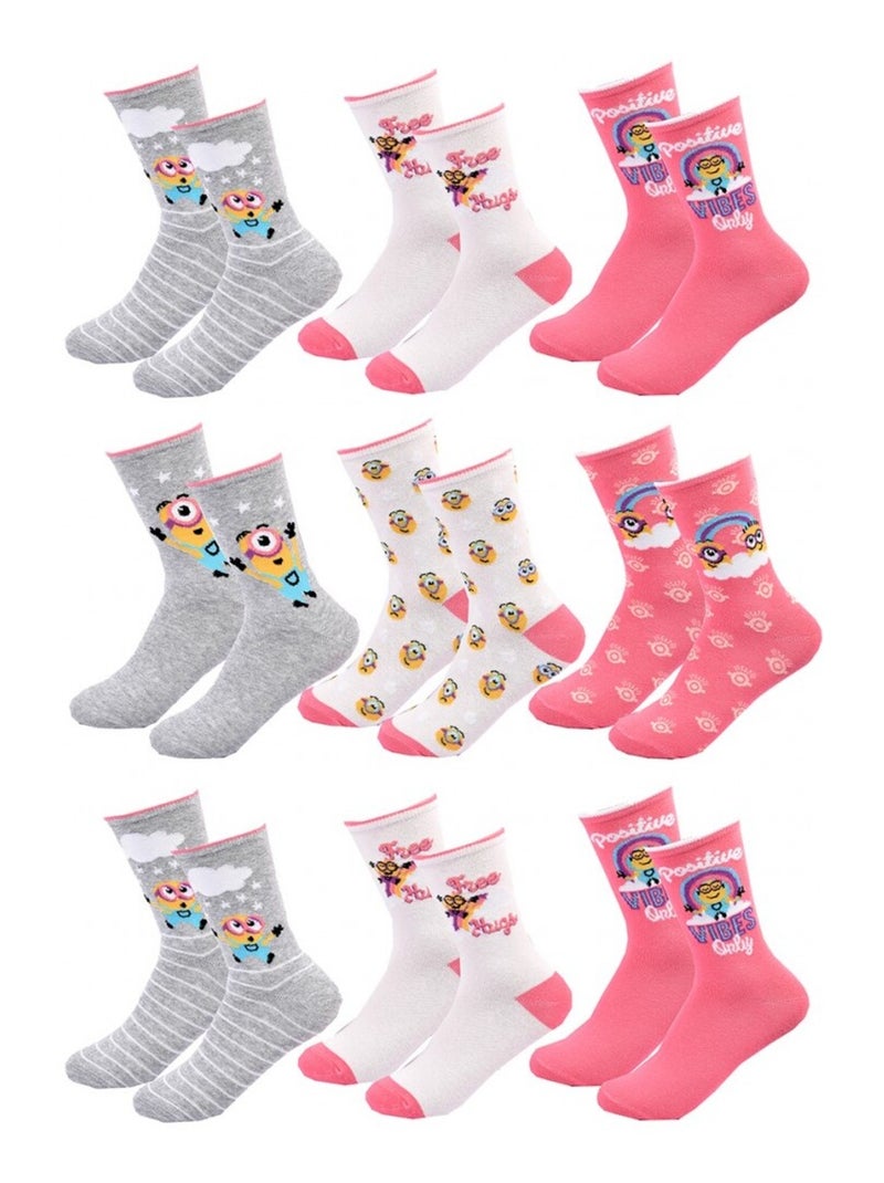 Chaussettes Pack Fille MOI MOCHE ET MECHANT - Pack de 9 Blanc Rose Gris - Kiabi