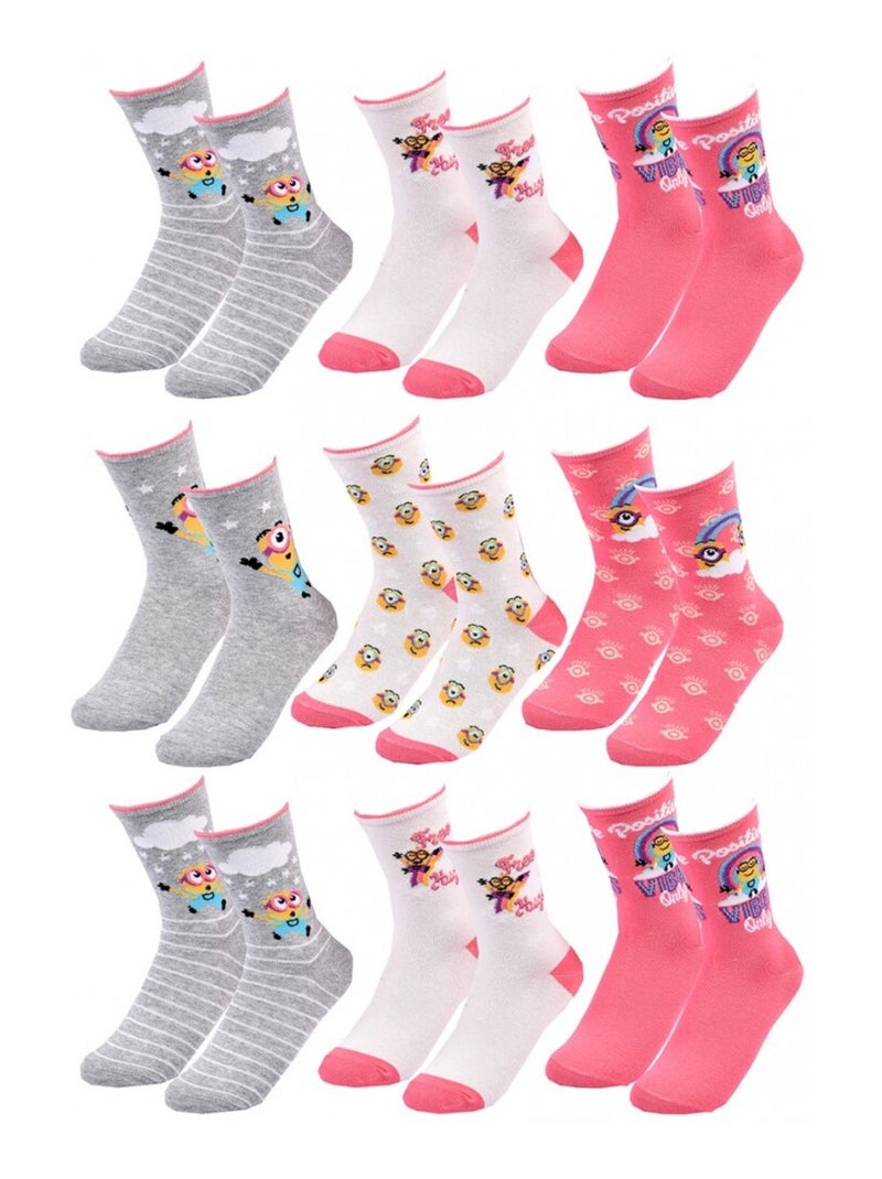 Chaussettes Pack Fille MOI MOCHE ET MECHANT - Pack de 9 Blanc Rose Gris - Kiabi