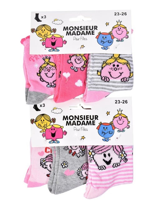 Chaussettes Pack Fille MONSIEUR MADAME - Pack de 6 - Kiabi