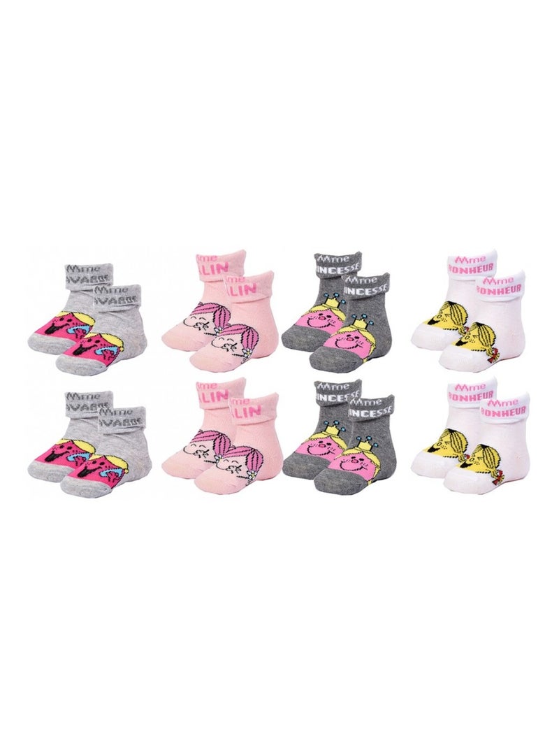 Chaussettes Pack Fille MONSIEUR MADAME - Pack de 8 Gris Rose clair Blanc - Kiabi