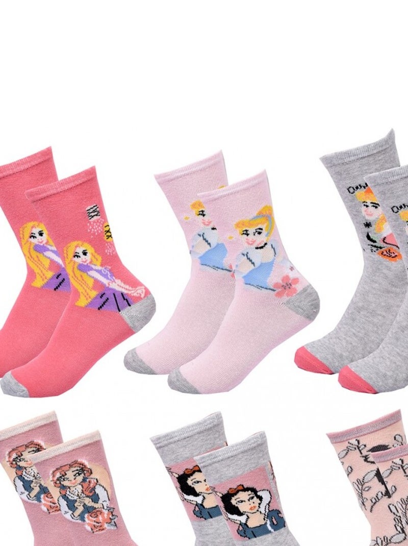 Chaussettes Pack Fille PRINCESSES DISNEY - Pack de 6 Gris Rose foncé Gris - Kiabi