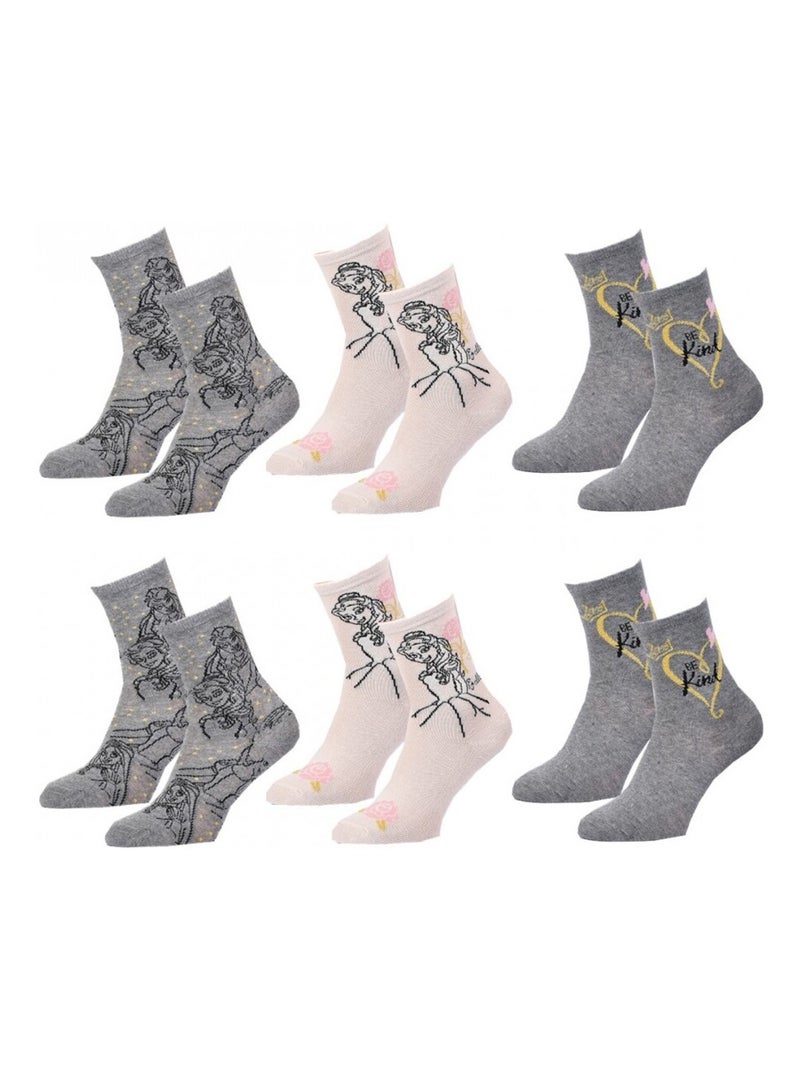 Chaussettes Pack Fille PRINCESSES DISNEY - Pack de 6 Gris Rose Gris - Kiabi
