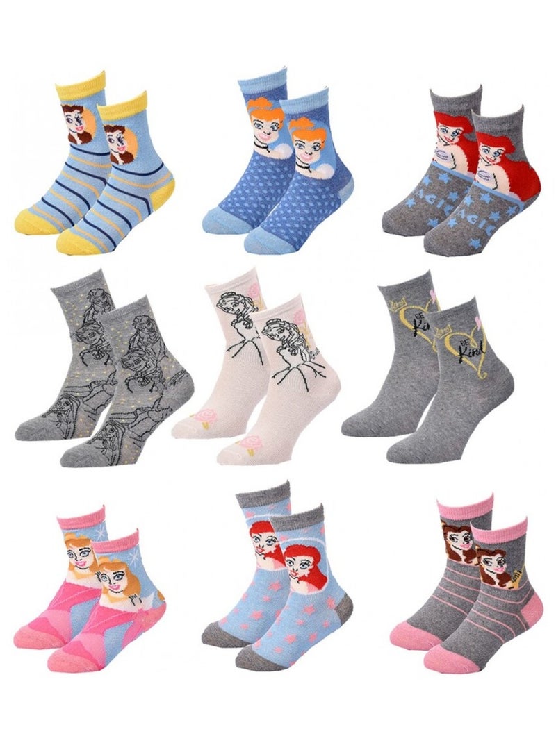 Chaussettes Pack Fille PRINCESSES DISNEY - Pack de 9 Gris Multicolore Gris - Kiabi