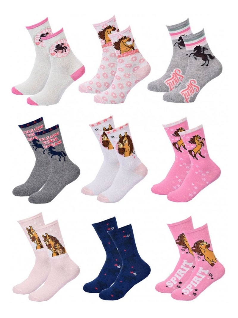 Chaussettes Pack Fille SPIRIT - Pack de 9 Gris Multicolore Blanc - Kiabi
