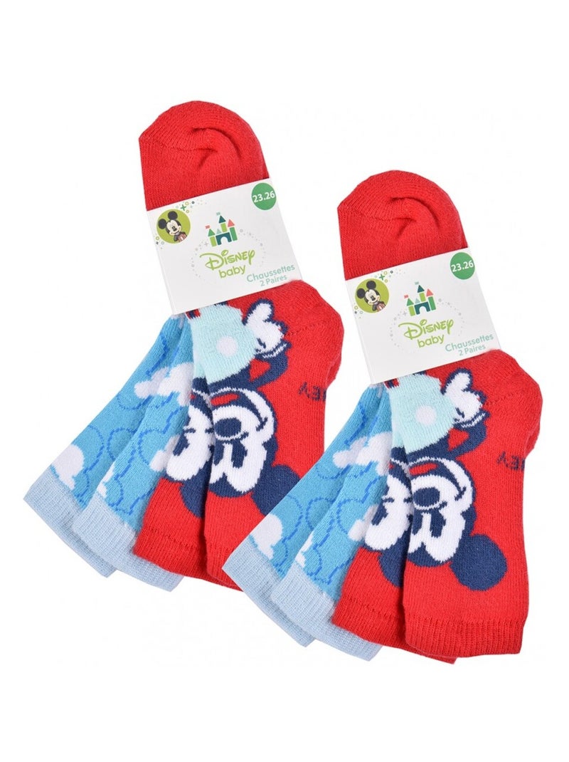 Chaussettes Pack Garçon DISNEY MICKEY MOUSE - Pack de 4 Bleu Rouge - Kiabi