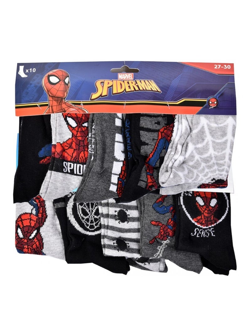 Chaussettes Pack Garçon DISNEY SPIDERMAN - Pack de 10 Noir Multicolore Gris - Kiabi