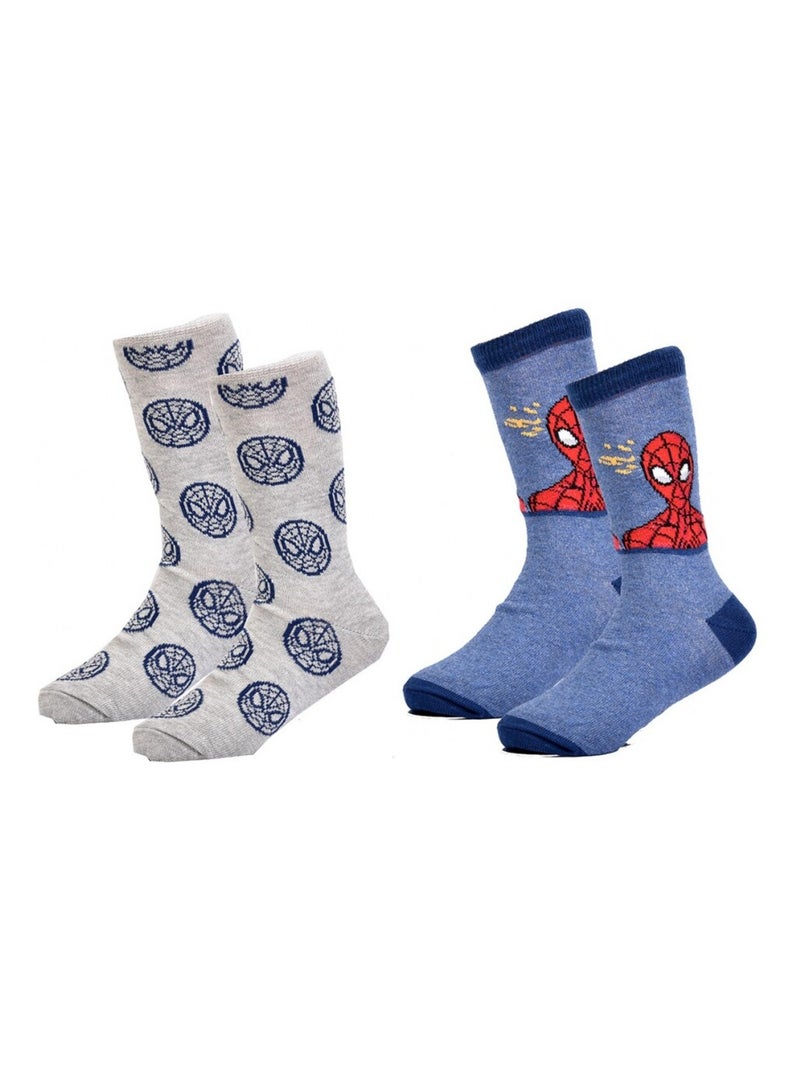 Chaussettes Pack Garçon DISNEY SPIDERMAN - Pack de 2 Gris Bleu - Kiabi