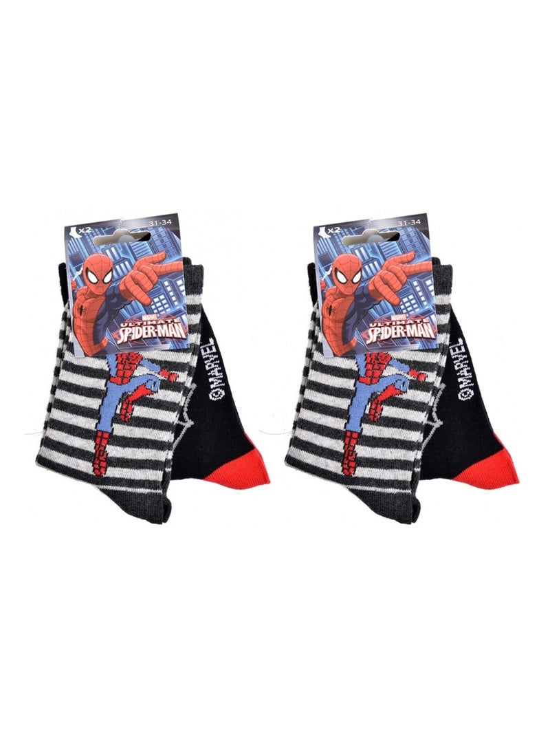 Chaussettes Pack Garçon DISNEY SPIDERMAN - Pack de 4 Noir Gris anthracite Noir - Kiabi