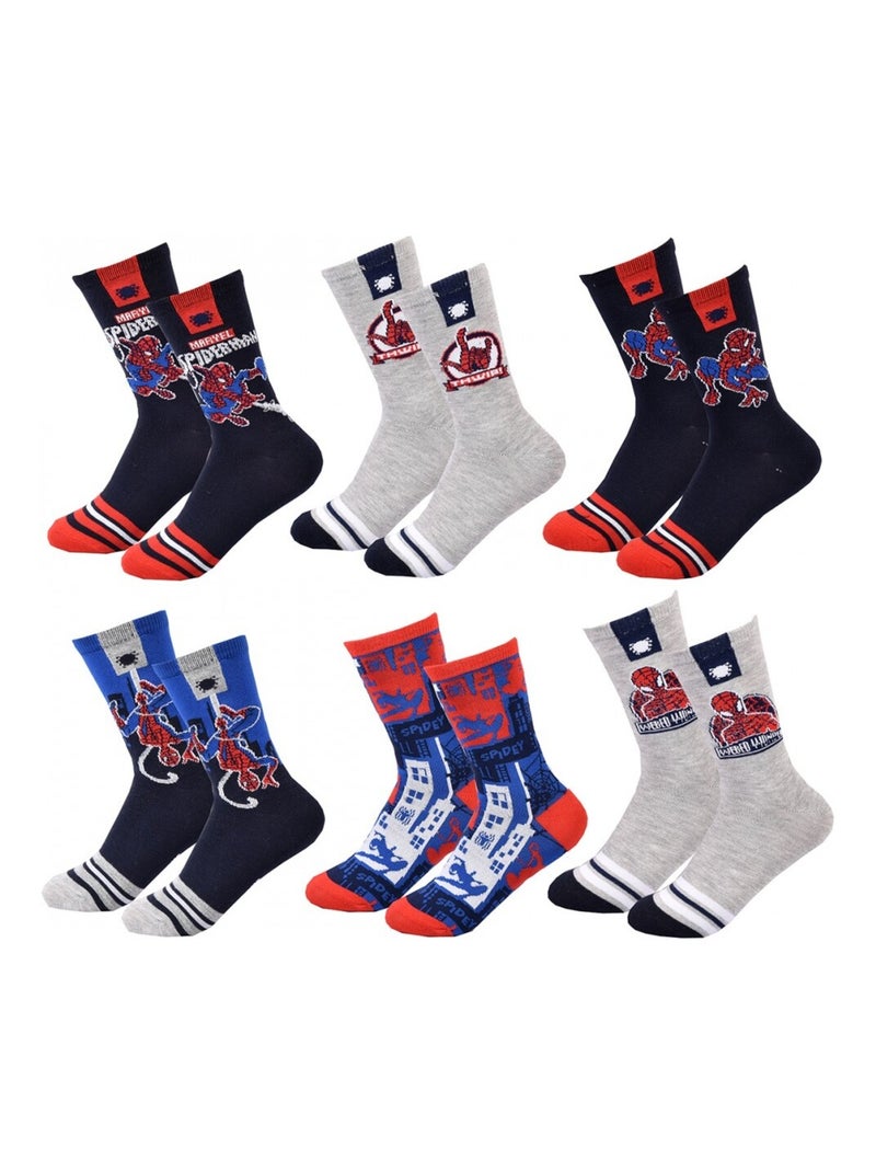 Chaussettes Pack Garçon DISNEY SPIDERMAN - Pack de 6 Bleu Gris clair Gris - Kiabi