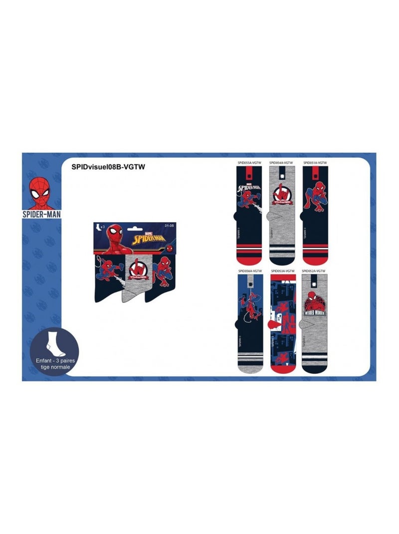 Chaussettes Pack Garçon DISNEY SPIDERMAN - Pack de 6 Bleu Gris clair Gris - Kiabi