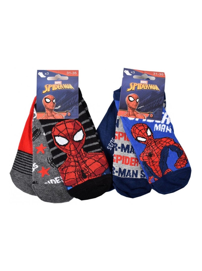 Chaussettes Pack Garçon DISNEY SPIDERMAN - Pack de 6 Noir Gris clair Bleu - Kiabi