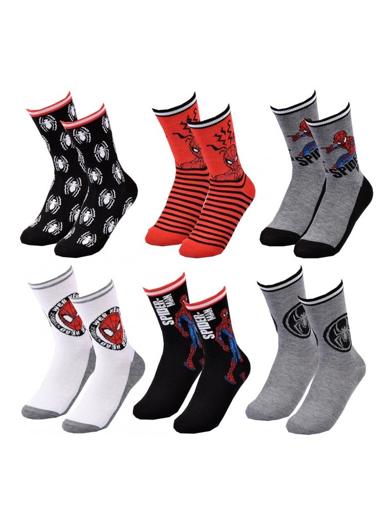 Chaussettes Pack Garçon DISNEY SPIDERMAN - Pack de 6 Noir Multicolore Noir - Kiabi