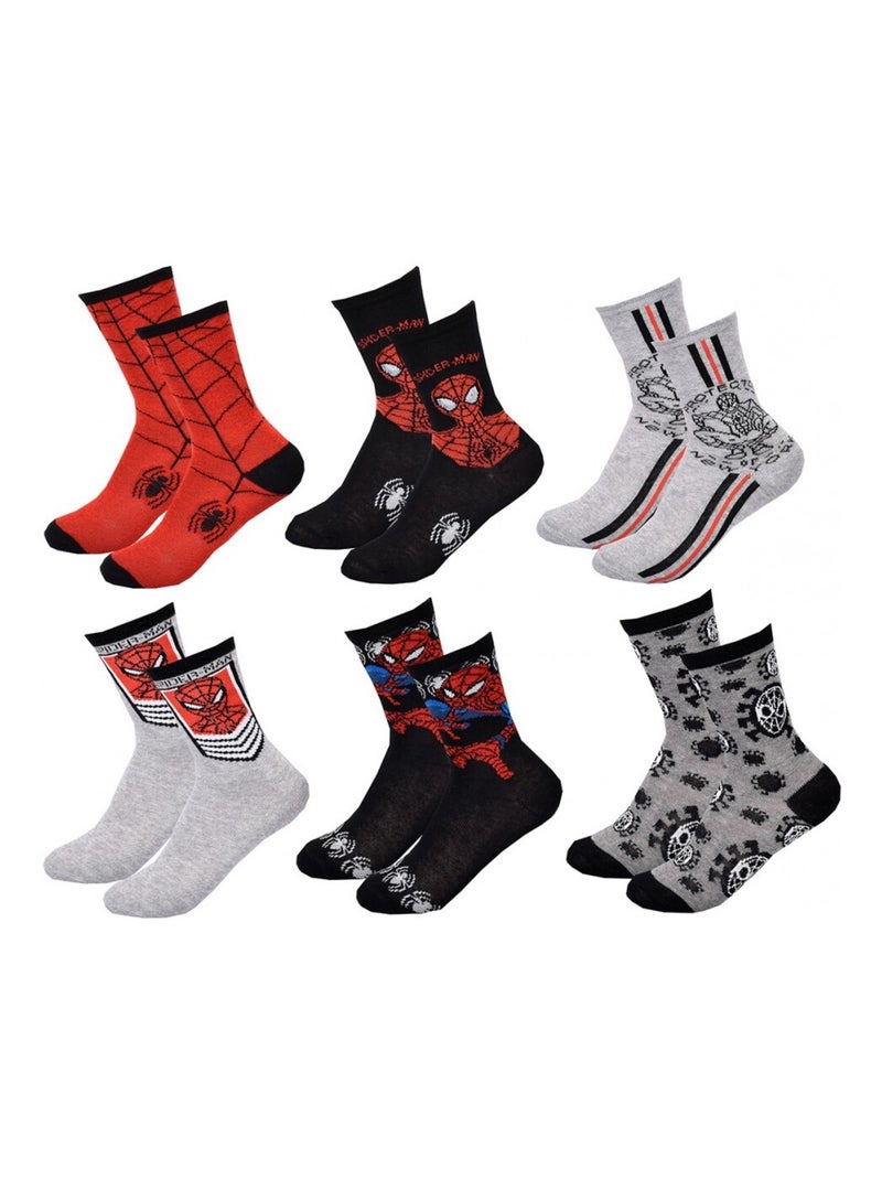 Chaussettes Pack Garçon DISNEY SPIDERMAN - Pack de 6 Noir Rouge Gris - Kiabi