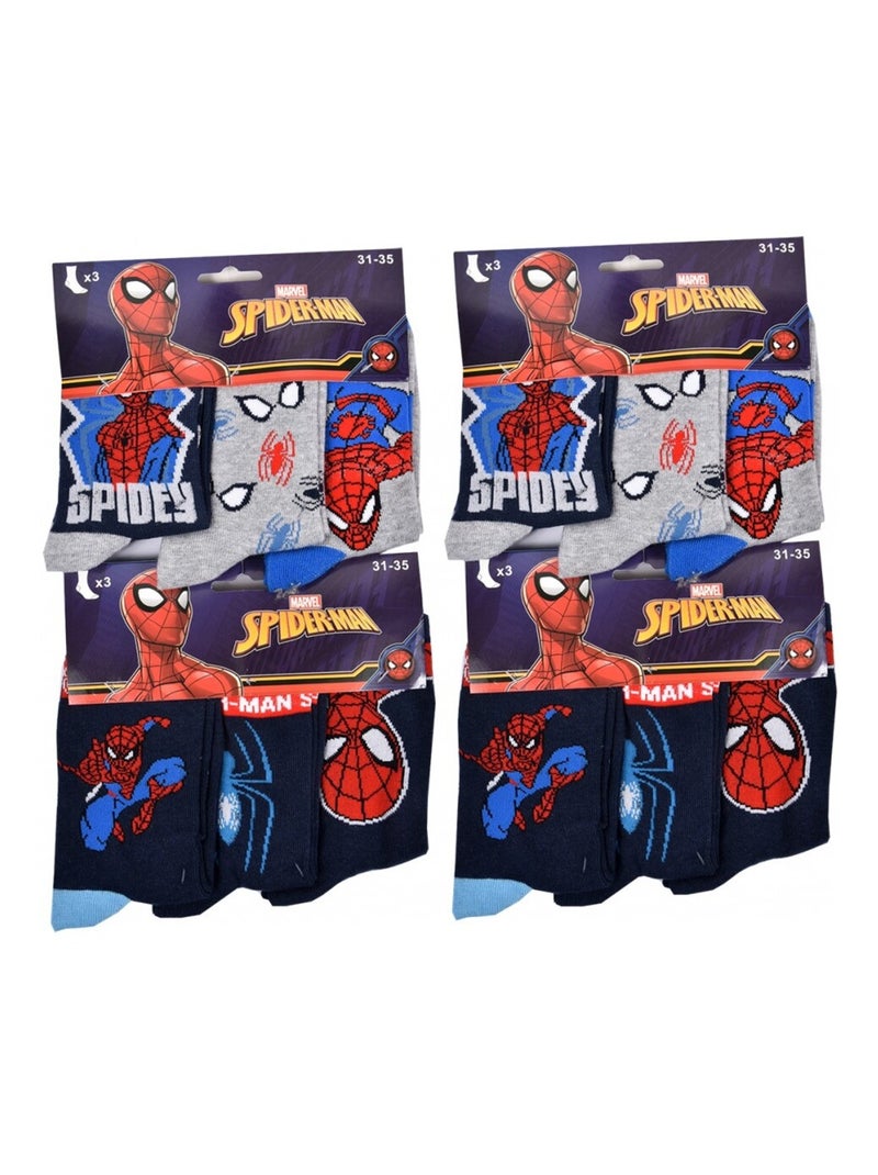 Chaussettes Pack Garçon DISNEY SPIDERMAN - Pack de 9 Bleu Multicolore Gris - Kiabi
