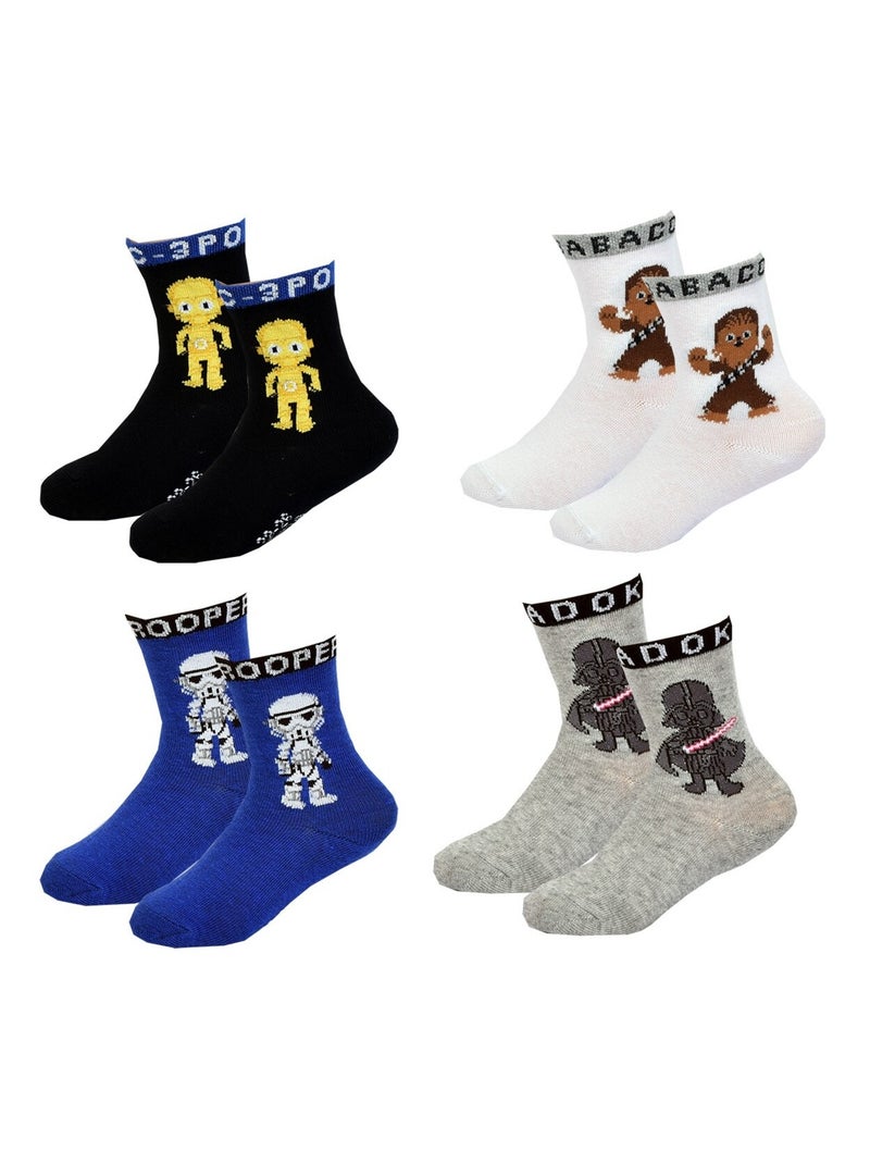 Chaussettes Pack Garçon DISNEY STAR WARS Pack de 4 Paires Noir Blanc Bleu - Kiabi