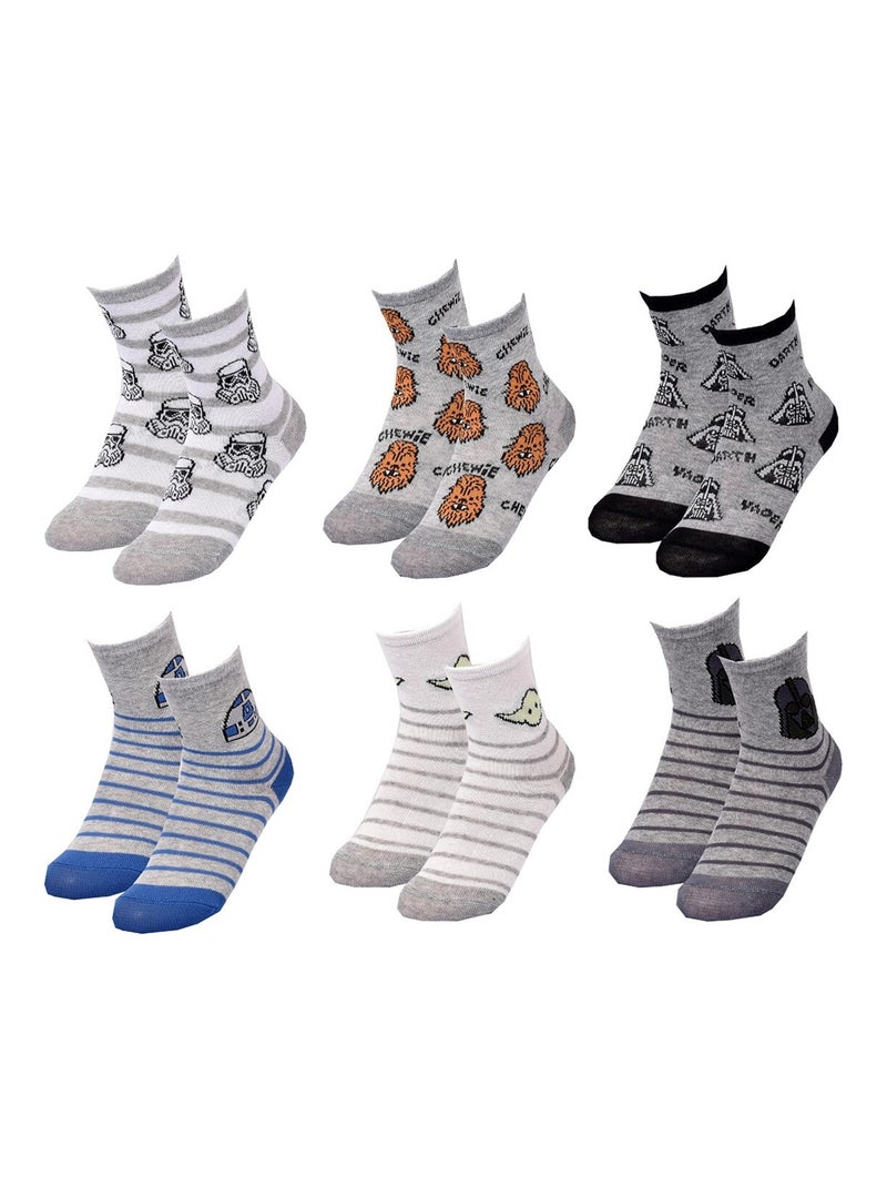 Chaussettes Pack Garçon DISNEY STAR WARS Pack de 6 Paires Gris Noir Bleu - Kiabi