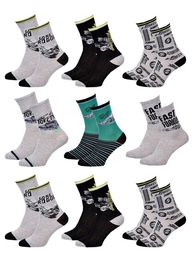 Chaussettes Pack Garçon FAST AND FURIOUS - Pack de 9 Gris Noir Gris - Kiabi