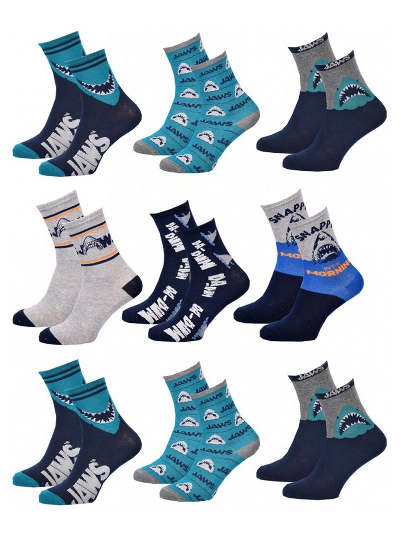 Chaussettes Pack Garçon JAWS - Pack de 9 Bleu Bleu marine Gris - Kiabi