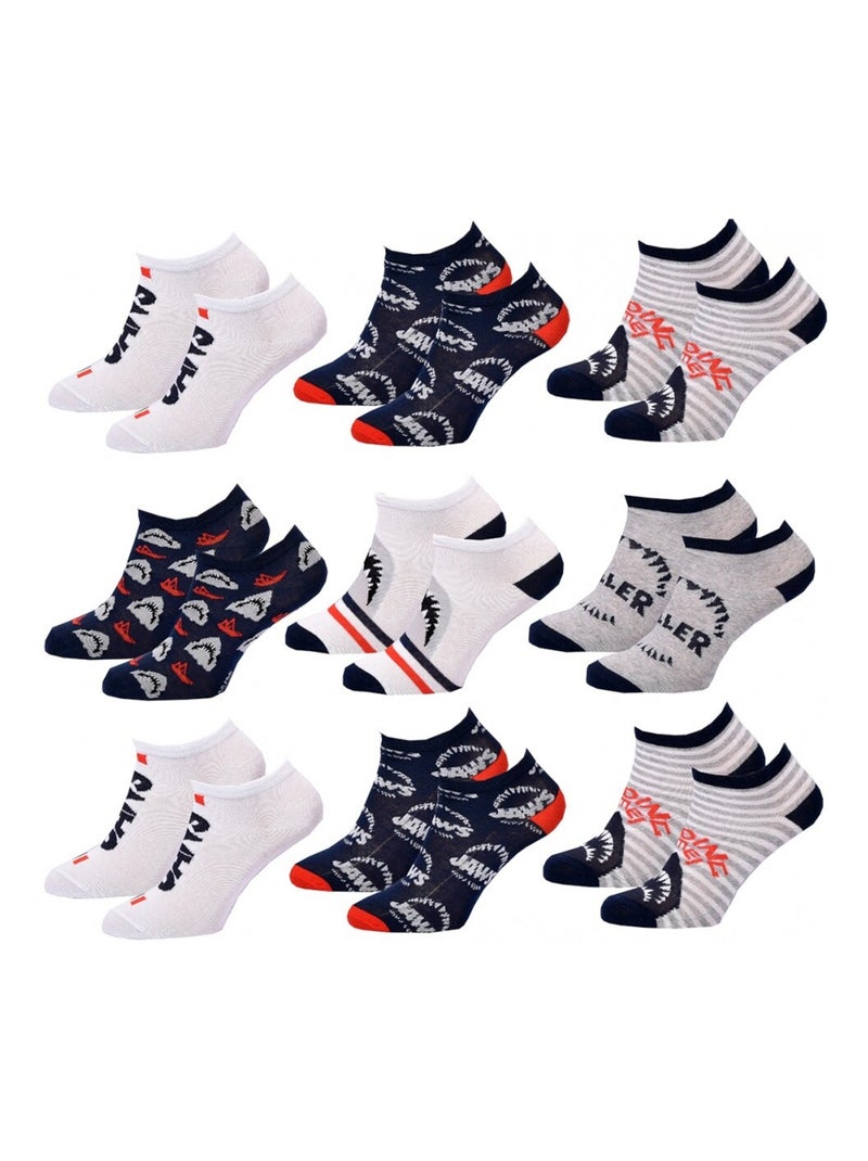 Chaussettes Pack Garçon JAWS - Pack de 9 Noir Blanc Gris Rouge - Kiabi