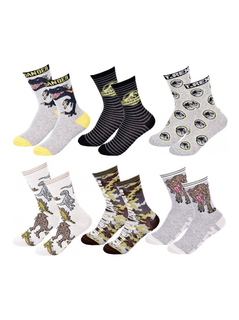 Chaussettes Pack Garçon JURASSIC WORLD - Pack de 6 Gris Noir Blanc - Kiabi