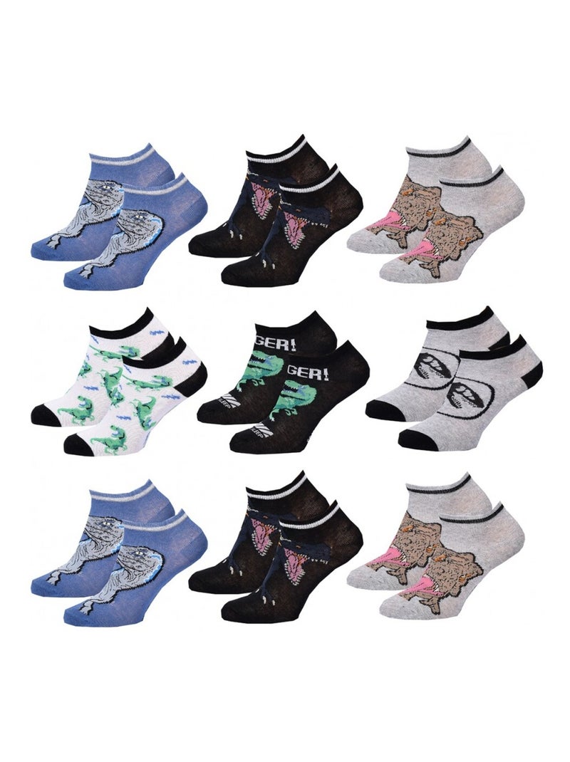 Chaussettes Pack Garçon JURASSIC WORLD - Pack de 9 Bleu Noir Gris - Kiabi