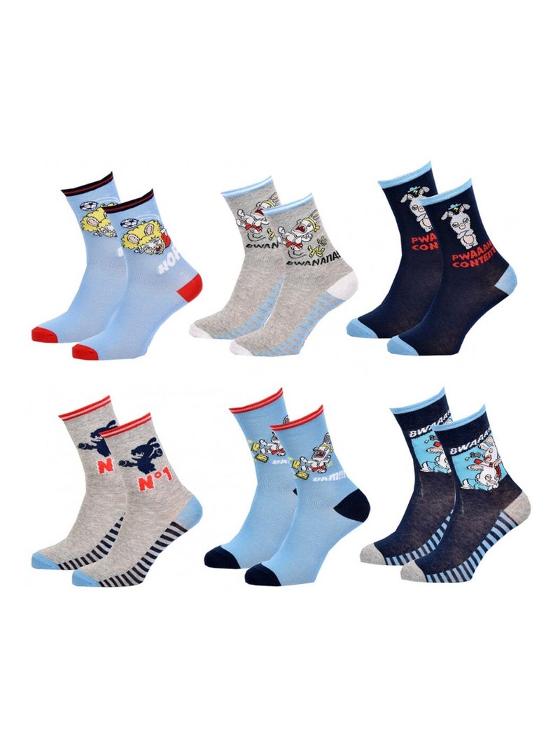 Chaussettes Pack Garçon LAPINS CRETINS - Pack de 6 Bleu Bleu marine Gris - Kiabi