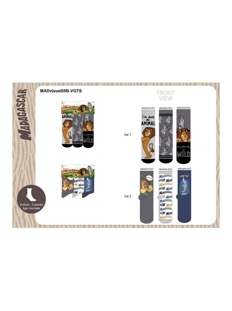 Chaussettes Pack Garçon MADAGASCAR - Pack de 6 Gris Gris anthracite Noir - Kiabi