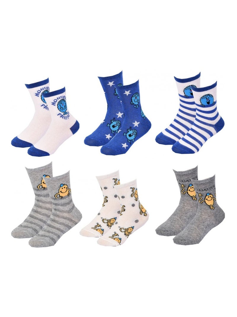 Chaussettes Pack Garçon MONSIEUR MADAME - Pack de 6 Blanc Bleu Gris - Kiabi