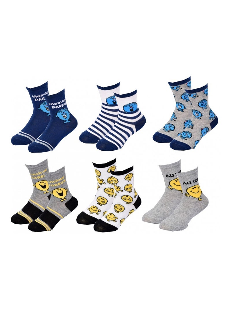 Chaussettes Pack Garçon MONSIEUR MADAME - Pack de 6 Bleu Bleu marine Gris - Kiabi
