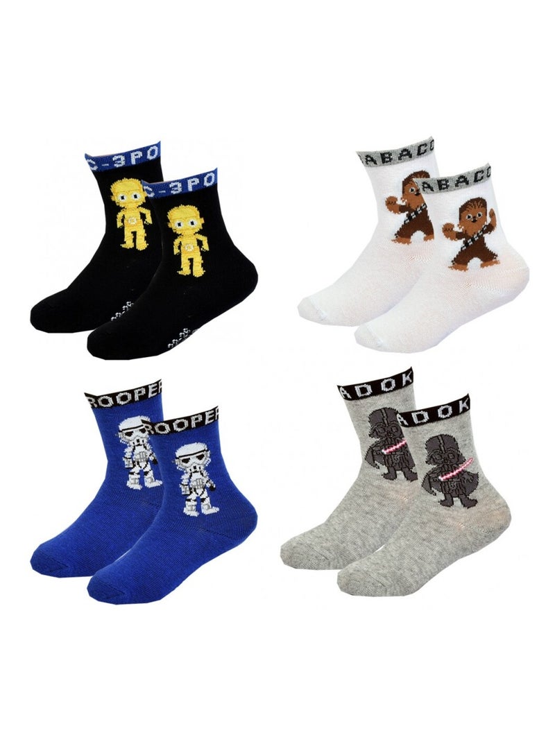 Chaussettes Pack Garçon STAR WARS - Pack de 4 Bleu Blanc Noir Gris - Kiabi