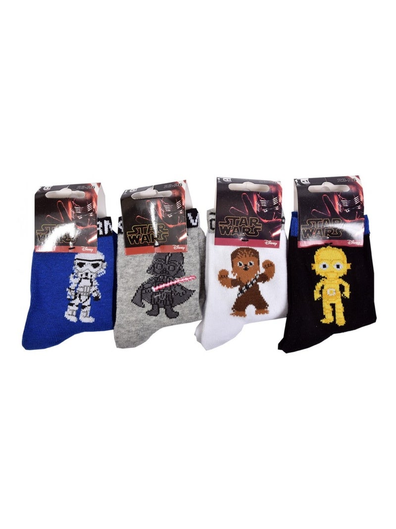 Chaussettes Pack Garçon STAR WARS - Pack de 4 Bleu Blanc Noir Gris - Kiabi