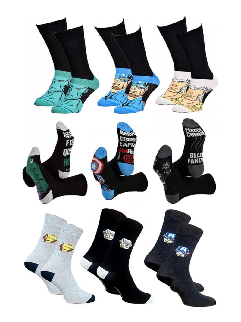 Chaussettes Pack HOMME AVENGERS - Pack de 9 Noir Multicolore Gris - Kiabi