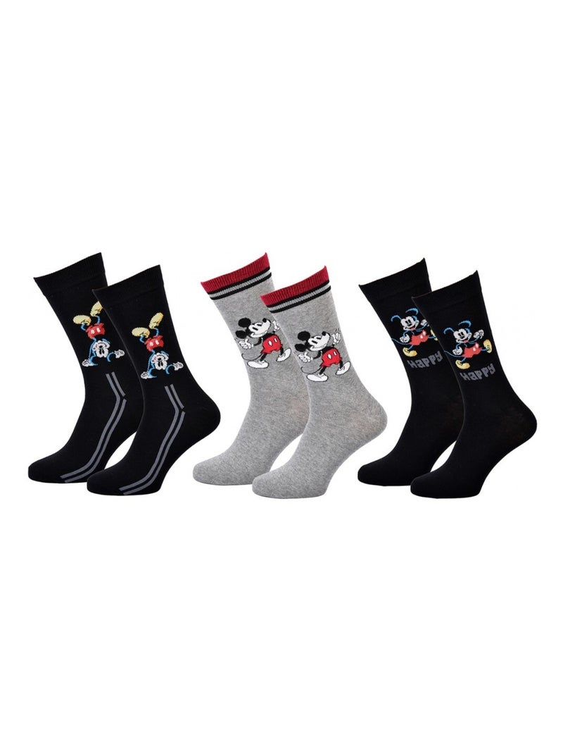 Chaussettes Pack Homme DISNEY MICKEY MOUSE - Pack de 3 Noir Gris Noir - Kiabi
