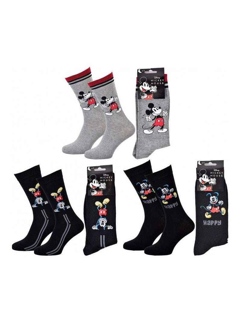 Chaussettes Pack Homme DISNEY MICKEY MOUSE - Pack de 3 Noir Gris Noir - Kiabi