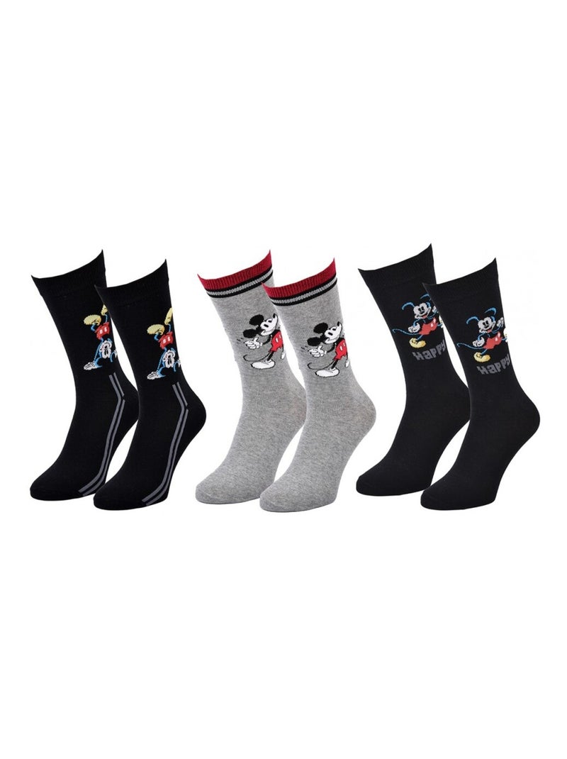 Chaussettes Pack Homme DISNEY MICKEY MOUSE - Pack de 3 Noir Gris Noir - Kiabi