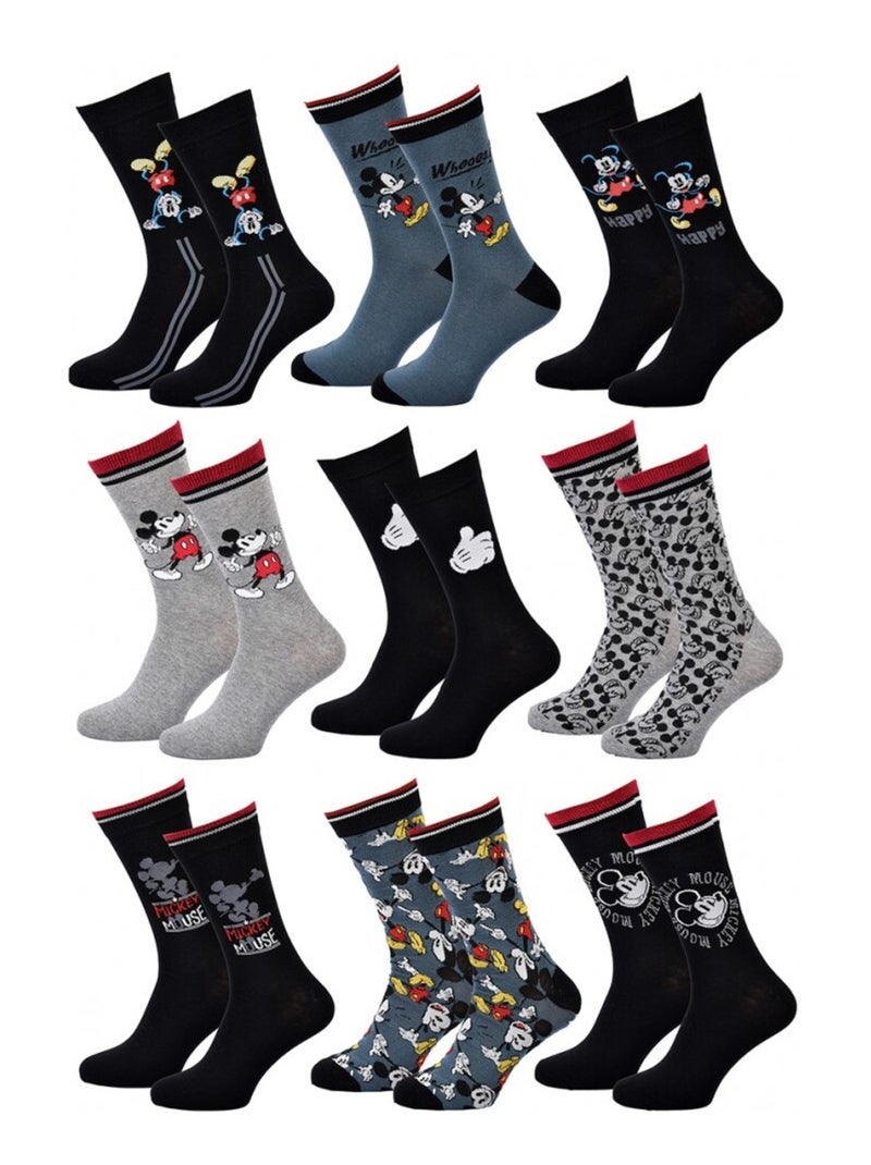 Chaussettes Pack Homme DISNEY MICKEY MOUSE - Pack de 9 Noir Multicolore Bleu - Kiabi