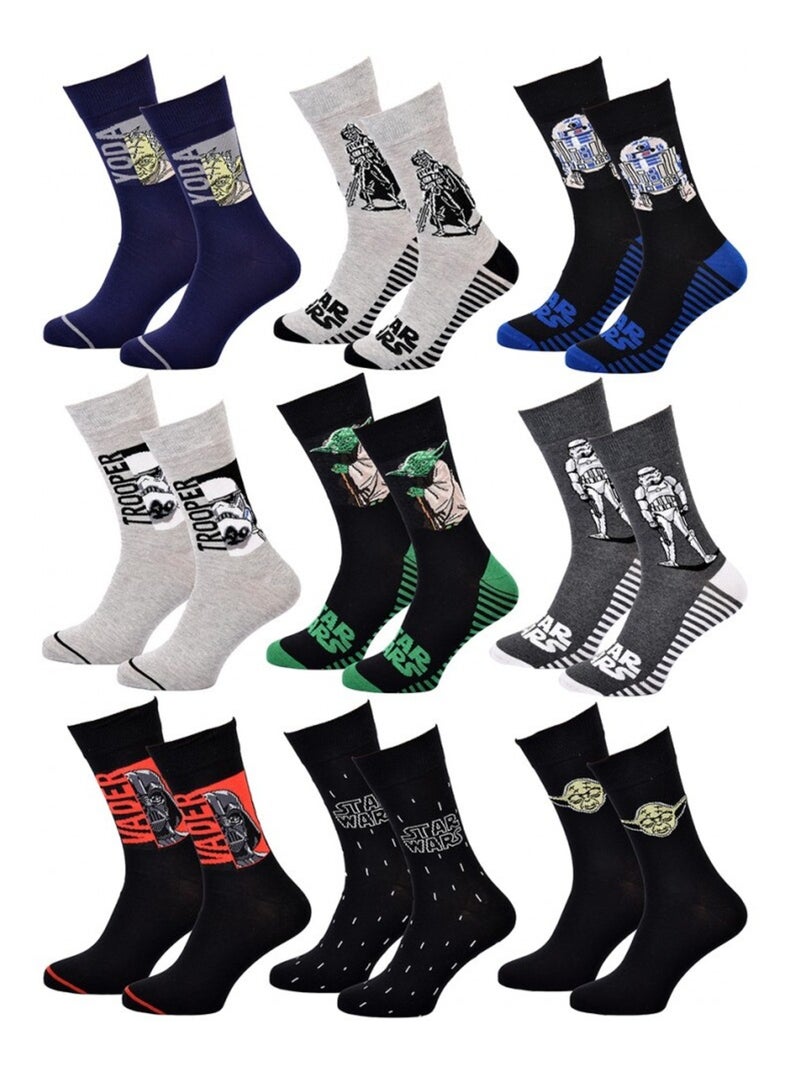 Chaussettes Pack Homme DISNEY STAR WARS - Pack de 9 Gris Multicolore Noir - Kiabi