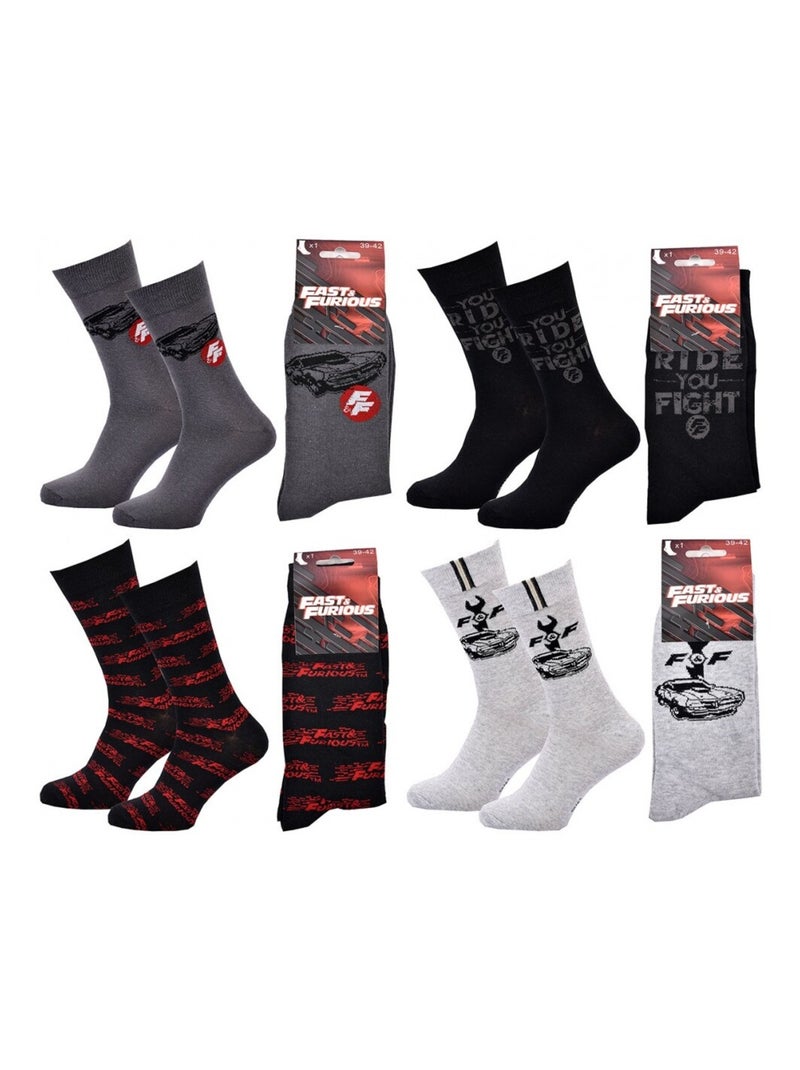 Chaussettes Pack HOMME FAST AND FURIOUS - Pack de 4 Gris Gris anthracite Noir - Kiabi