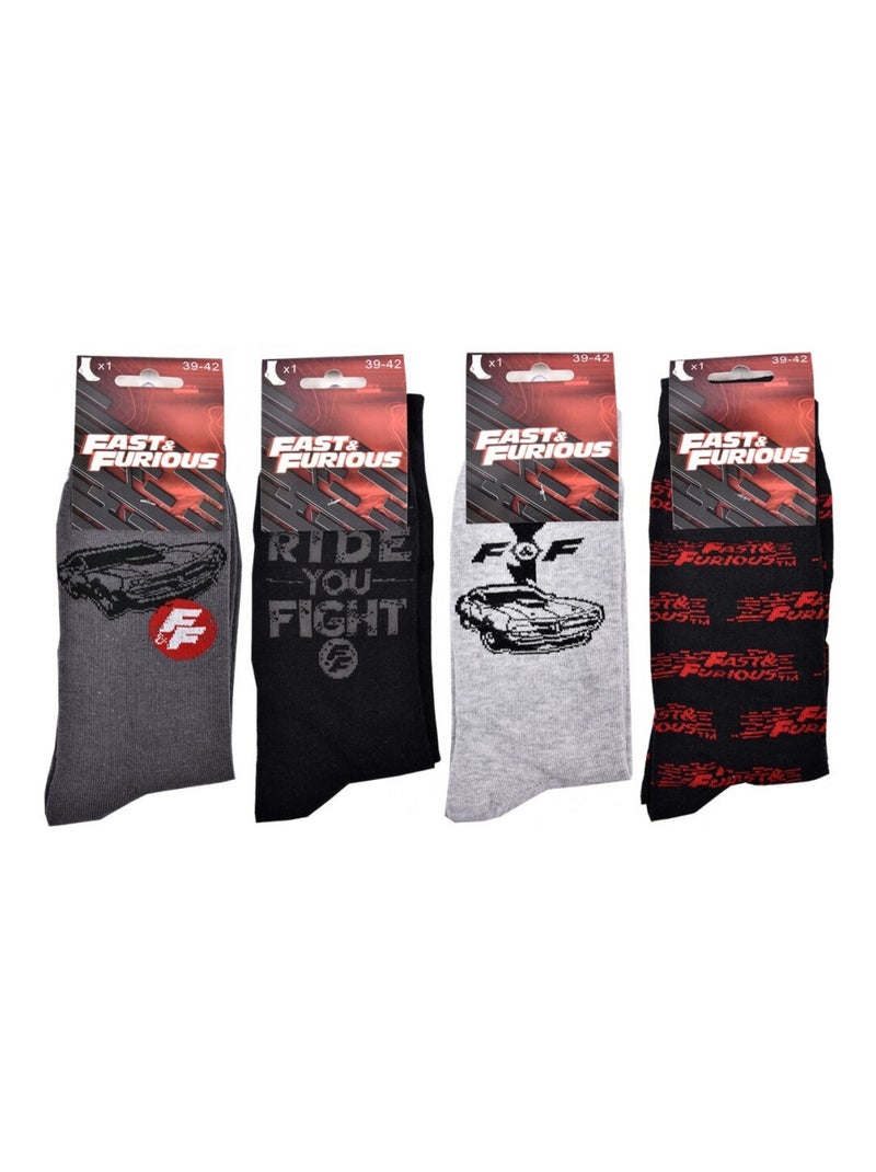 Chaussettes Pack HOMME FAST AND FURIOUS - Pack de 4 Gris Gris anthracite Noir - Kiabi
