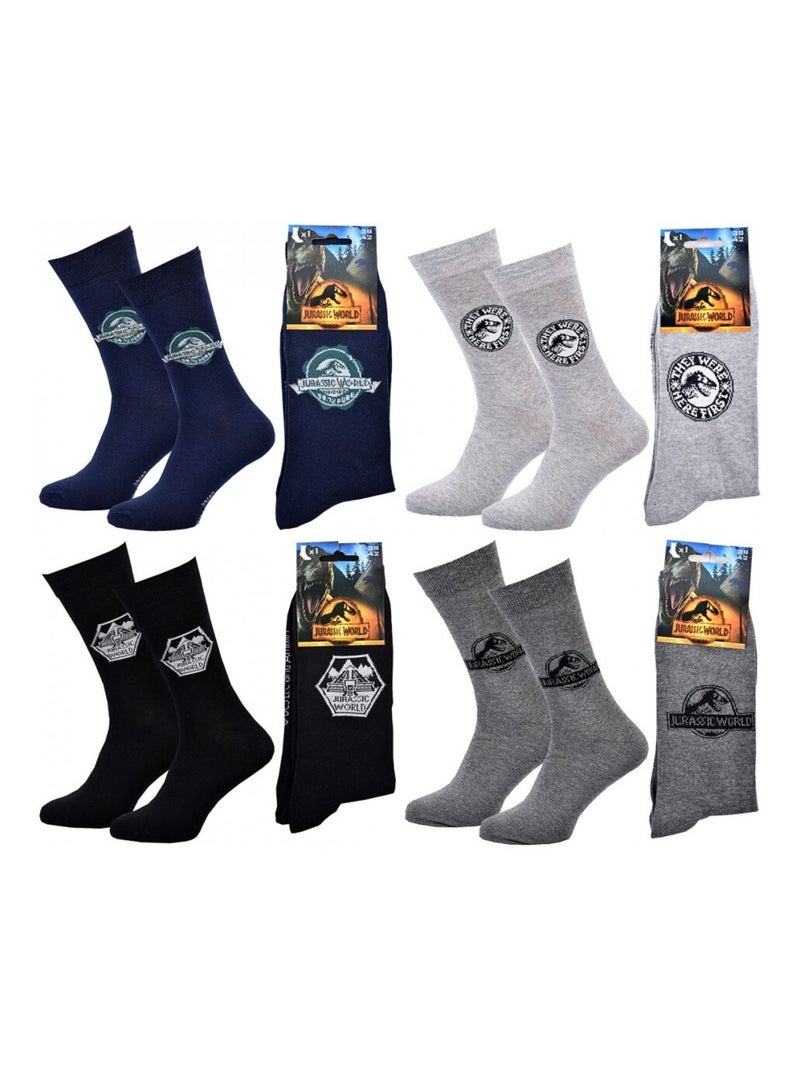 Chaussettes Pack HOMME JURASSIC WORLD - Pack de 4 Bleu Gris clair Noir - Kiabi