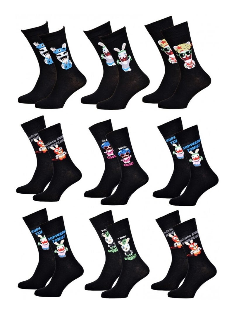 Chaussettes Pack HOMME LAPINS CRETINS - Pack de 9 Noir Multicolore Noir - Kiabi
