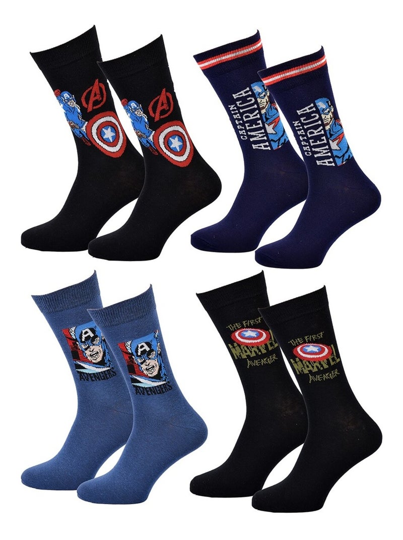 Chaussettes Pack Homme MARVEL AVENGERS Pack 4 Paires Noir Rouge Bleu - Kiabi