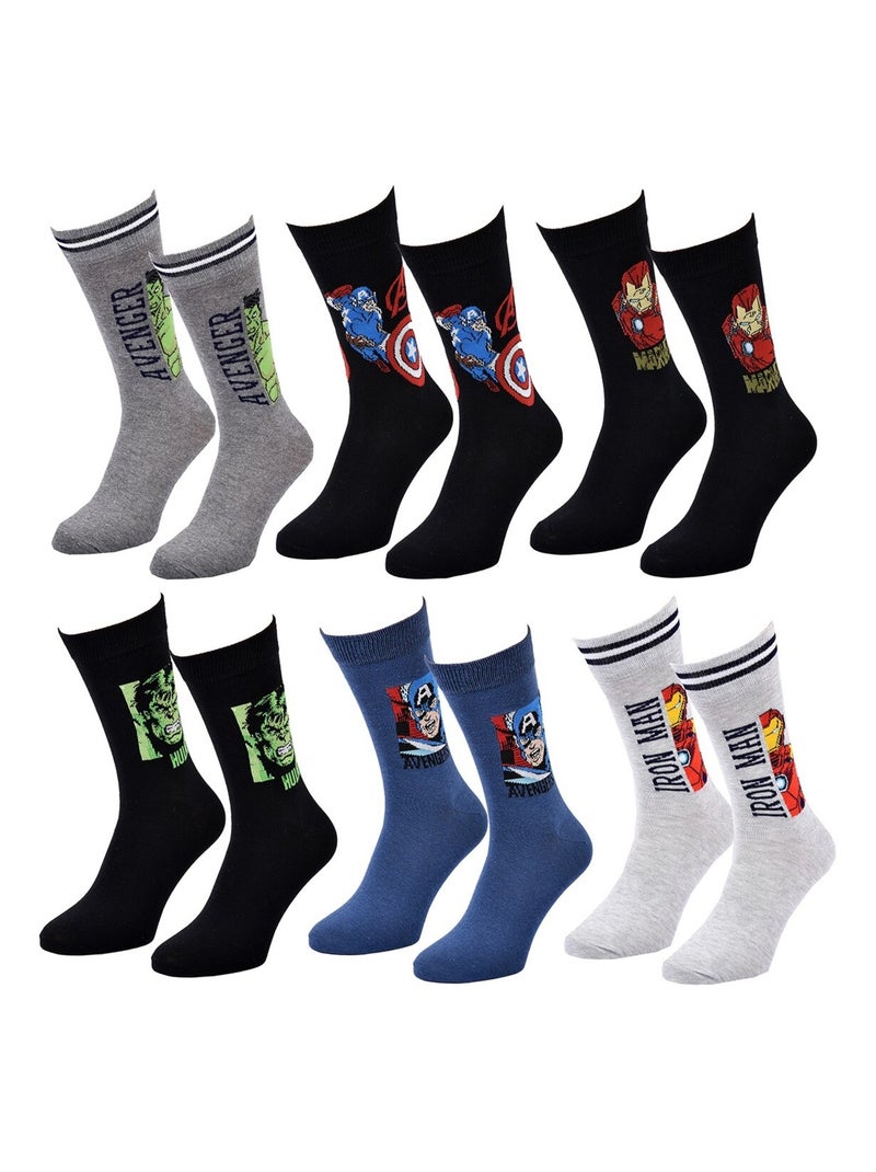 Chaussettes Pack Homme MARVEL AVENGERS Pack 6 Paires Gris Multicolore Noir - Kiabi