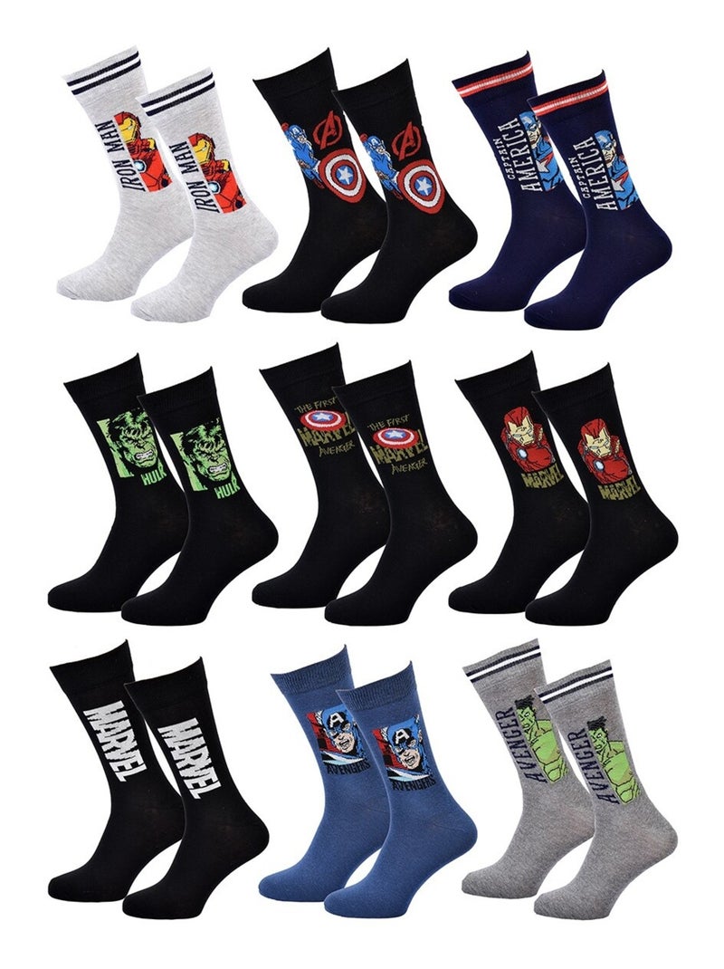 Chaussettes Pack Homme MARVEL AVENGERS Pack 9 Paires Gris Multicolore Noir - Kiabi