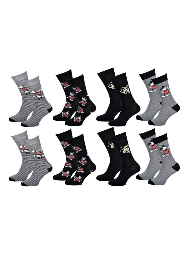 Chaussettes Pack HOMME MICKEY - Pack de 8 Gris Noir Gris - Kiabi