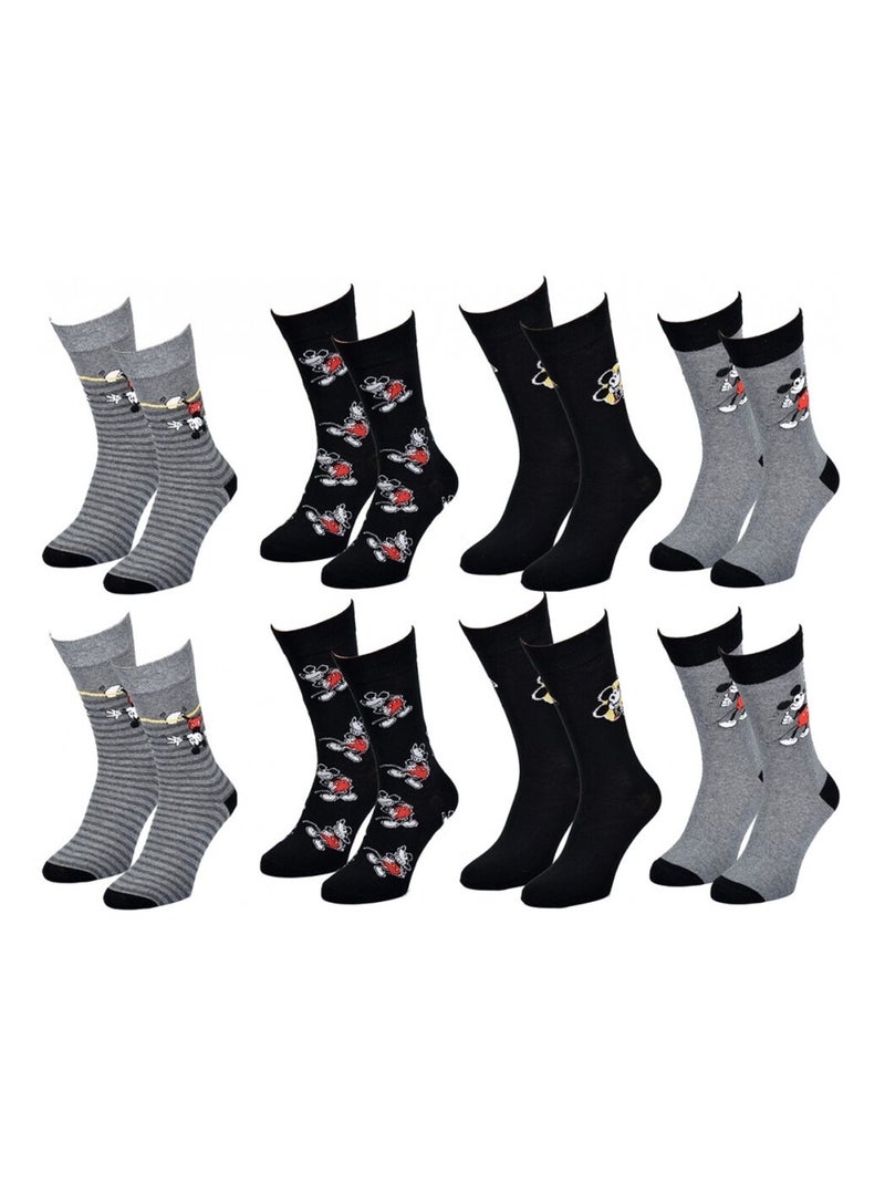 Chaussettes Pack HOMME MICKEY - Pack de 8 Gris Noir Gris - Kiabi