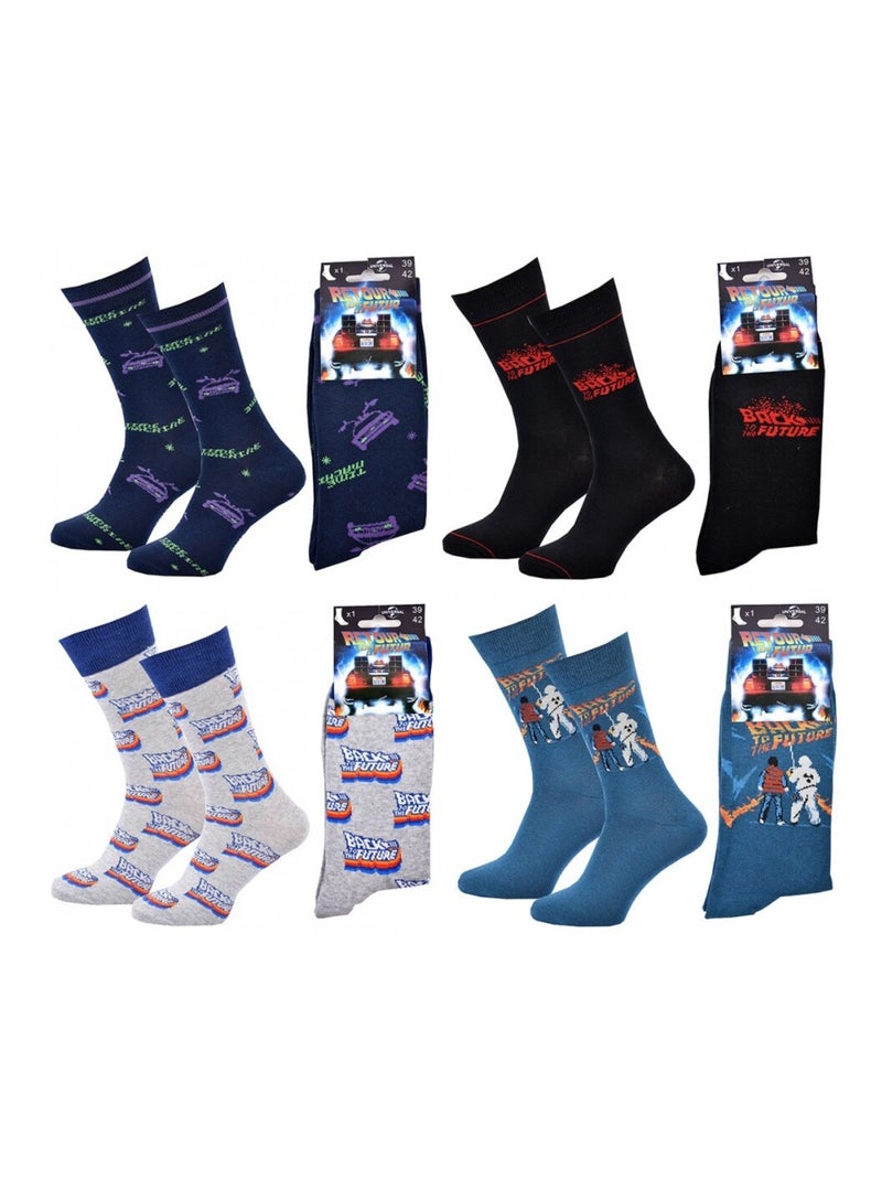 Chaussettes Pack HOMME RETOUR VERS LE FUTUR - Pack de 4 Bleu Noir Gris - Kiabi
