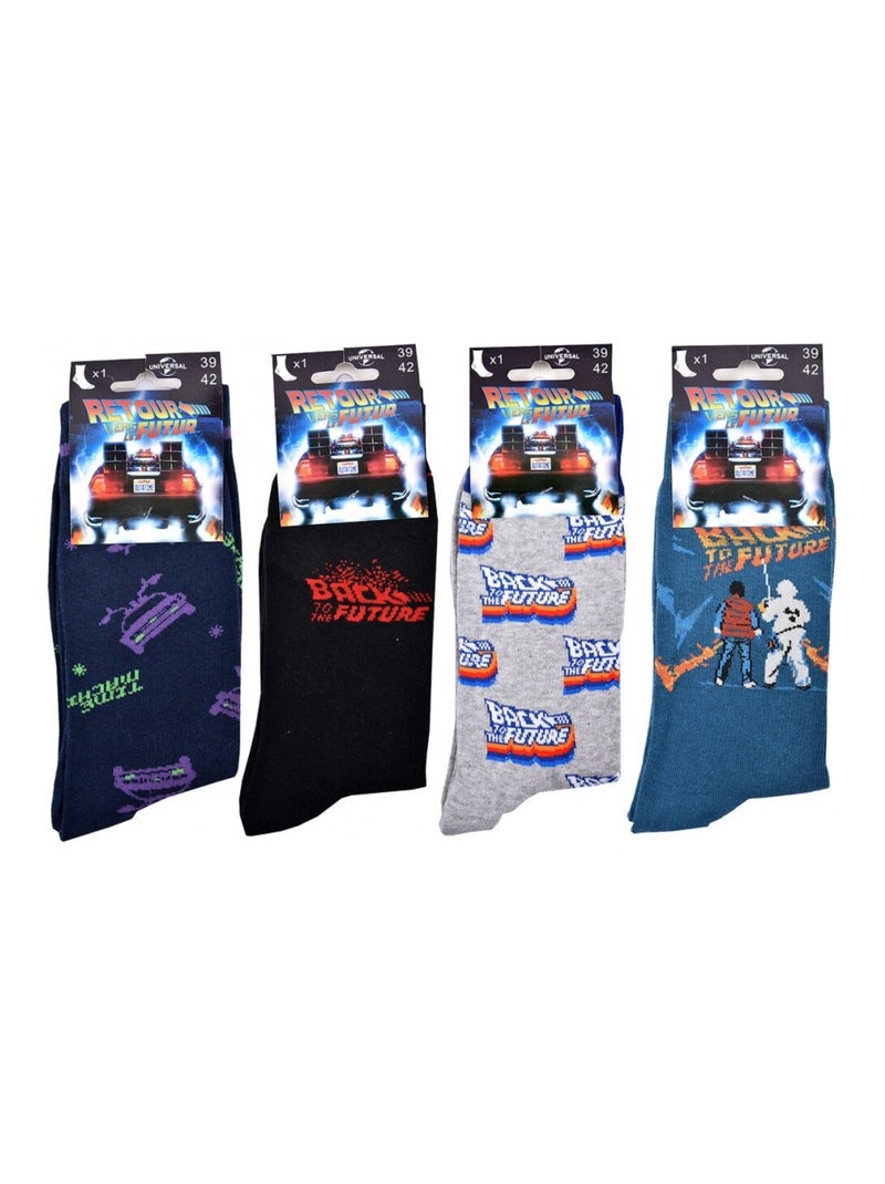 Chaussettes Pack HOMME RETOUR VERS LE FUTUR - Pack de 4 Bleu Noir Gris - Kiabi